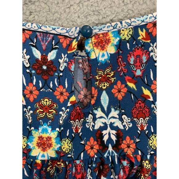 Women's Small (S) Fever Cold Shoulder Colorful Floral Blue Orange Red Blouse Top - Picture 10 of 16